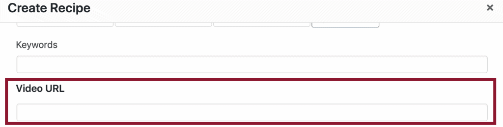Screenshot of inside Tasty Recipes the recipe card plugin showing where to include a video URL to earn video structured data